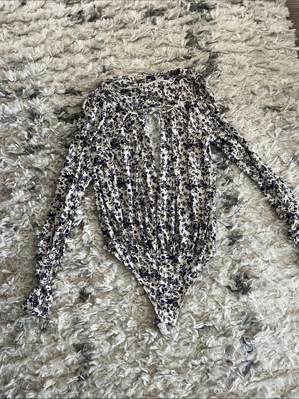 Free People Cream Bodysuit with Purple Floral Print - Picture 2 of 5